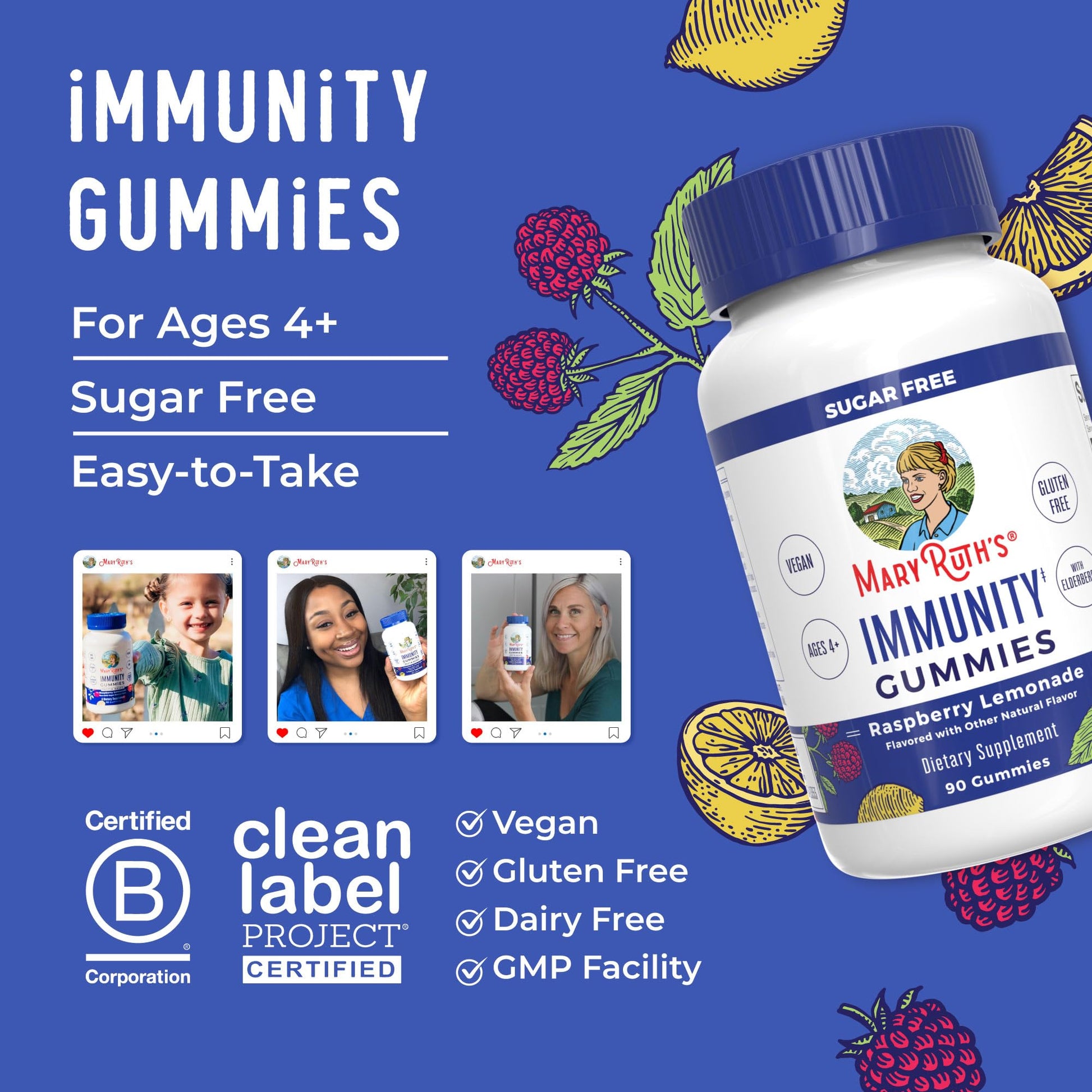 MaryRuth Organics Sugar Free Immunity Gummies | Powerful Blend | Elderberry Vitamin C & Zinc | Vitamin D3 & Echinacea | Immune Support Supplement | Gummies for Kids & Adults | Vegan | Non GMO | 90ct - Maple Wellness Supplements