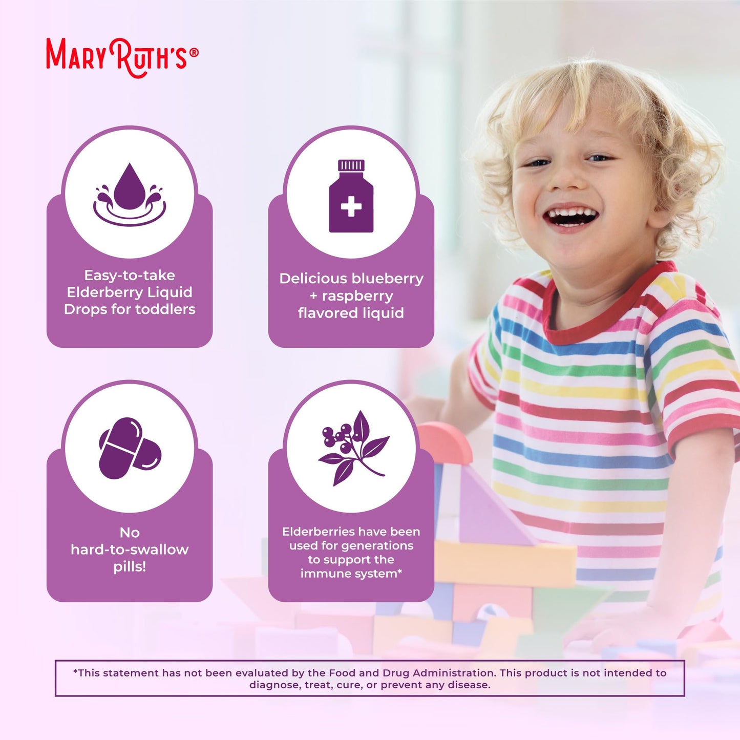 MaryRuth Organics Toddler Elderberry Syrup, USDA Organic Elderberry, Sugar Free Kids Immune Support Supplement for Ages 1-3 Years, Clean Label Project Verified®, Vegan, Non-GMO, Gluten Free, 1 Fl Oz - Maple Wellness Supplements