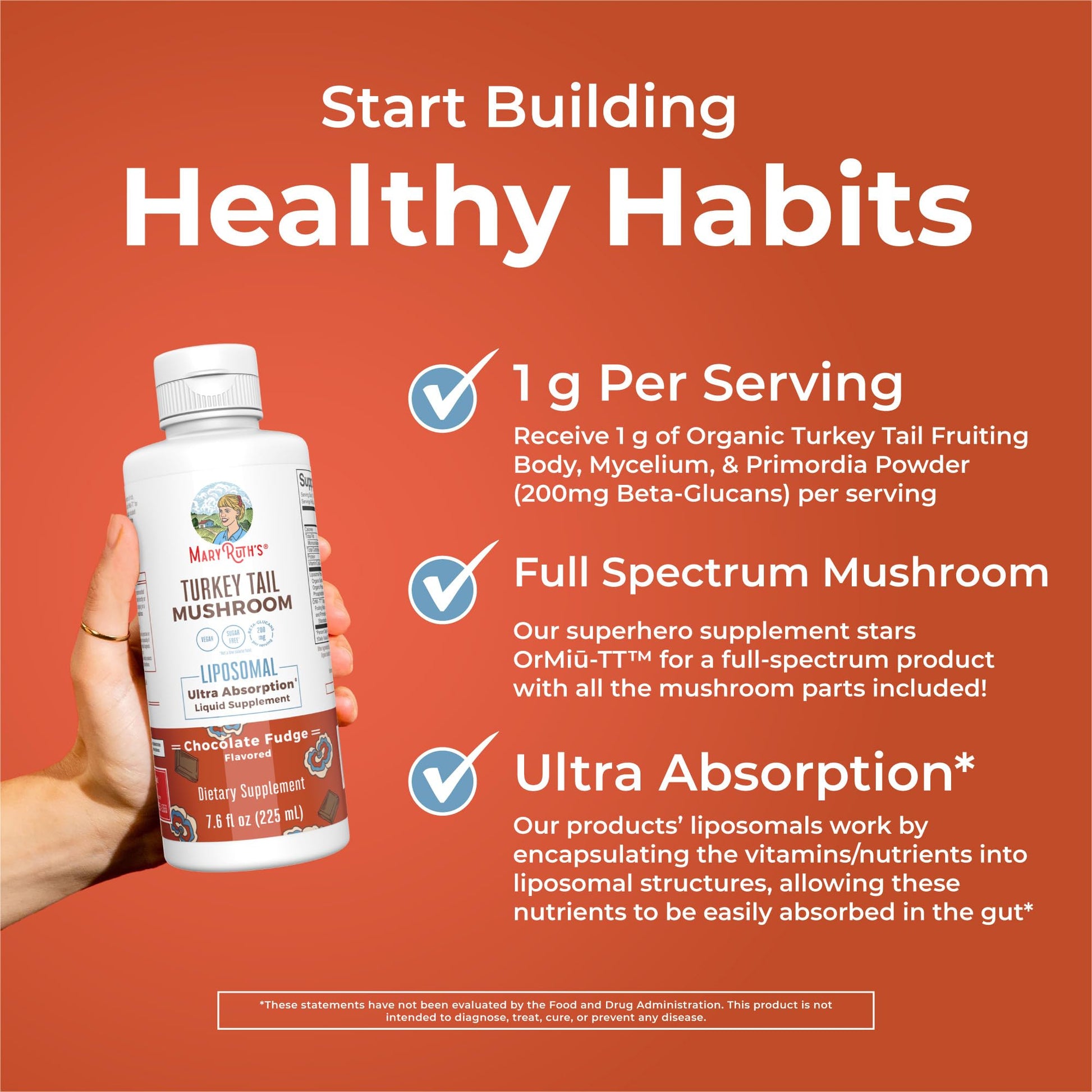 MaryRuth Organics Turkey Tail Mushroom Supplement | Ultra Absorption Liposomal | Full Spectrum | 200mg Beta-Glucans Per Serving | Vegan | 7.6 oz | 15 Servings - Maple Wellness Supplements