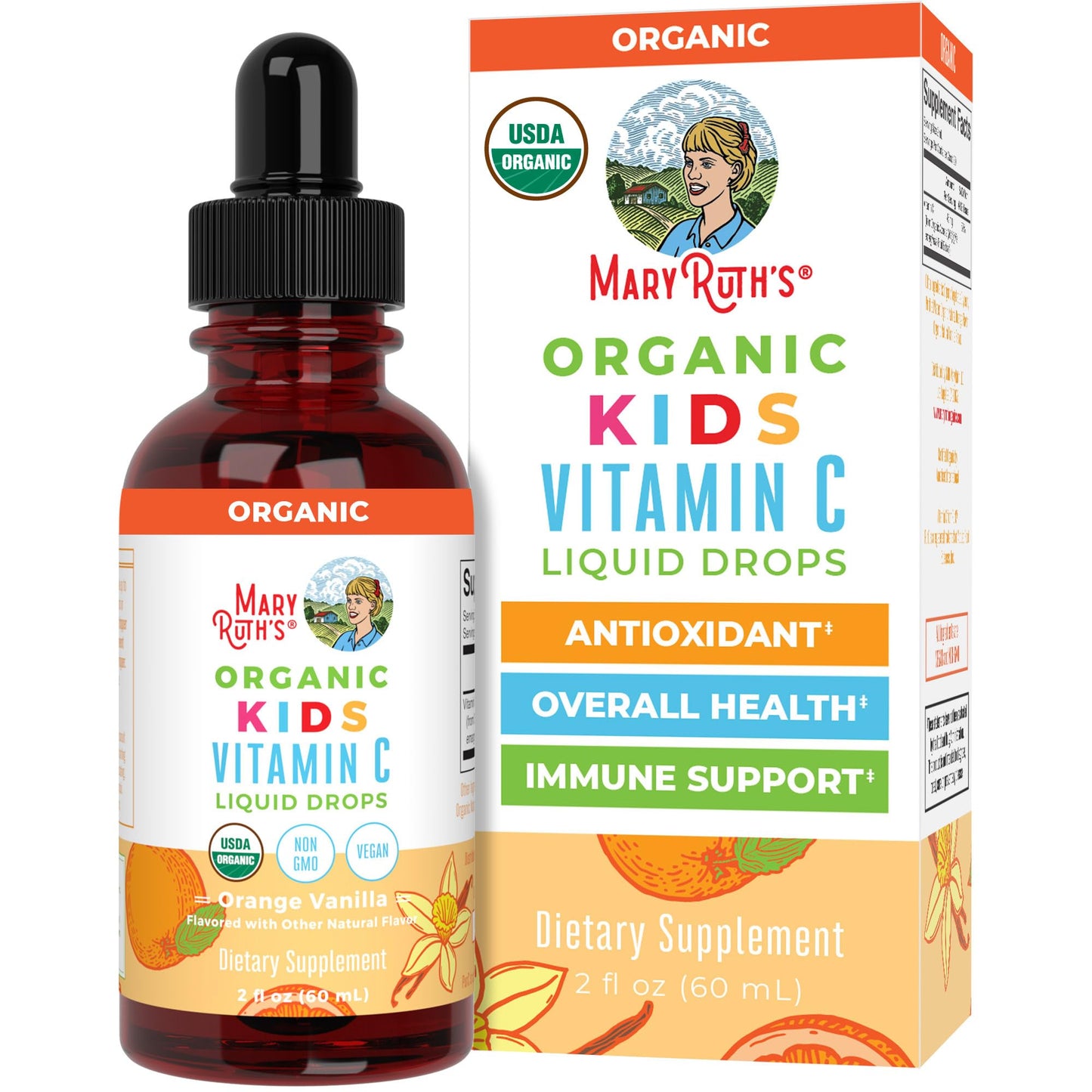MaryRuth Organics USDA Kids Vitamin C Drops | Vegan Immune Support Supplement for Ages 4-13 | Immune Support & Overall Health | Vitamin C from Organic Acerola Fruit Extract | 2oz - Maple Wellness Supplements