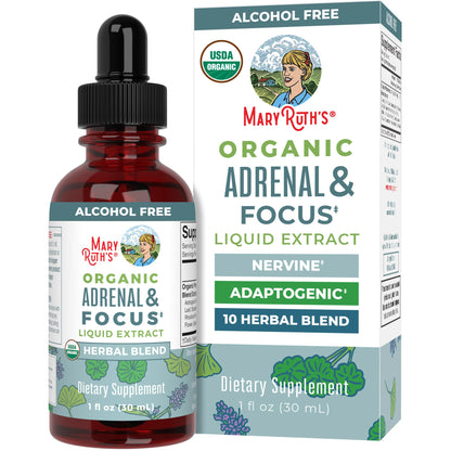 MaryRuth Organics - USDA Organic Brain Nootropic Supplement for Adults with Ginkgo Biloba & Astragalus | Focus & Adrenal Support | Brain & Memory Drops | Vegan | Non-GMO | Gluten Free | 30 Servings - Maple Wellness Supplements
