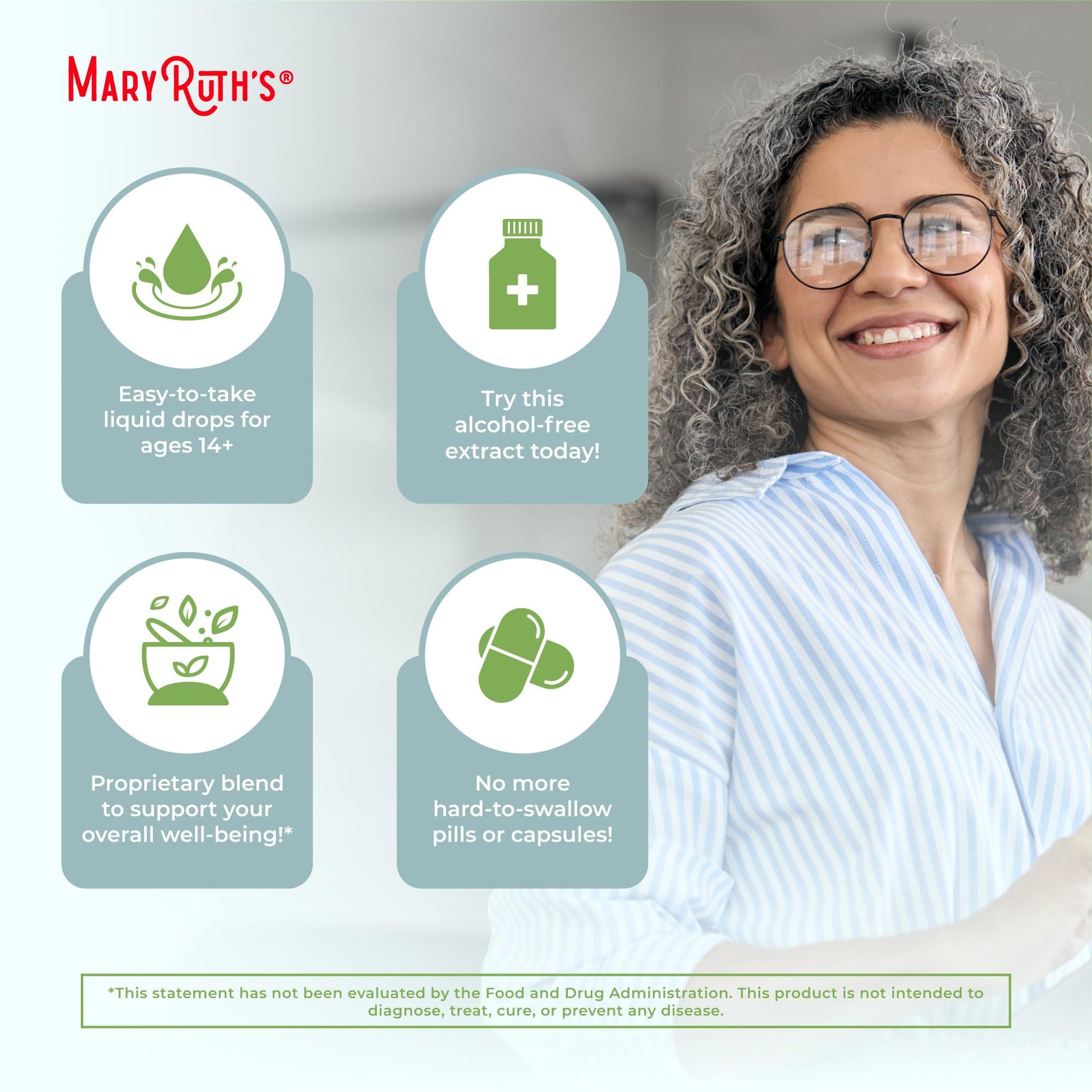 MaryRuth Organics - USDA Organic Brain Nootropic Supplement for Adults with Ginkgo Biloba & Astragalus | Focus & Adrenal Support | Brain & Memory Drops | Vegan | Non-GMO | Gluten Free | 30 Servings - Maple Wellness Supplements