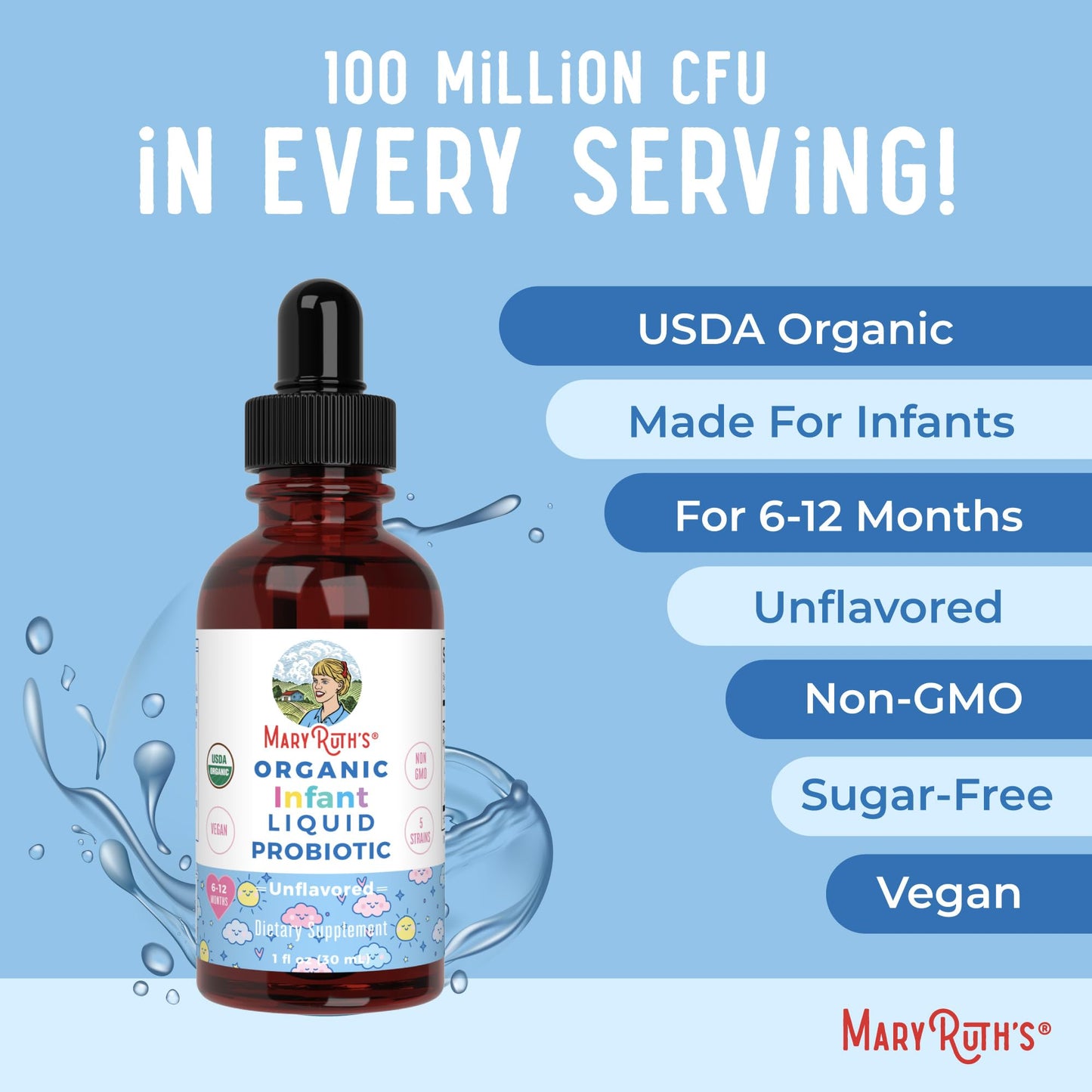 MaryRuth Organics USDA Organic Infant Liquid Probiotic Drops | Baby Essentials | Probiotics for Infants | Baby Probiotic Drops - Maple Wellness Supplements