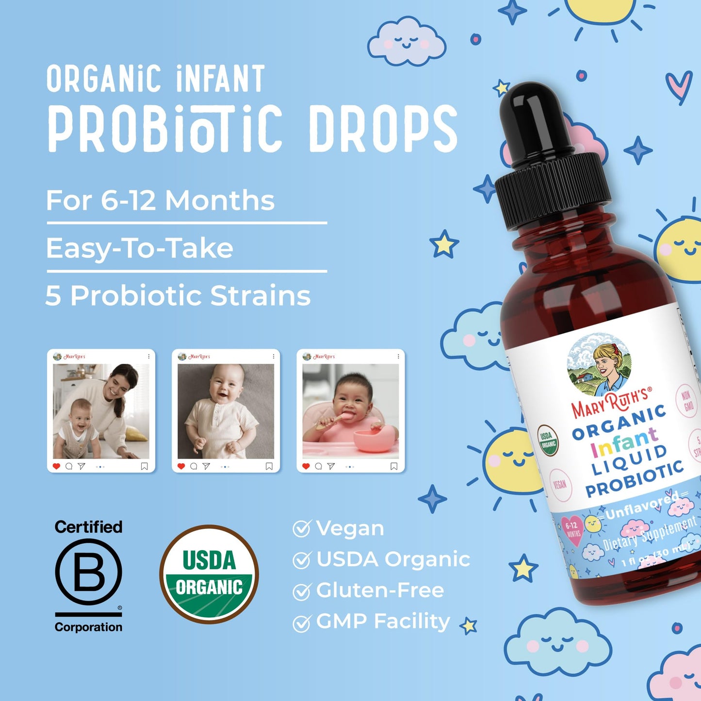 MaryRuth Organics USDA Organic Infant Liquid Probiotic Drops | Baby Essentials | Probiotics for Infants | Baby Probiotic Drops - Maple Wellness Supplements