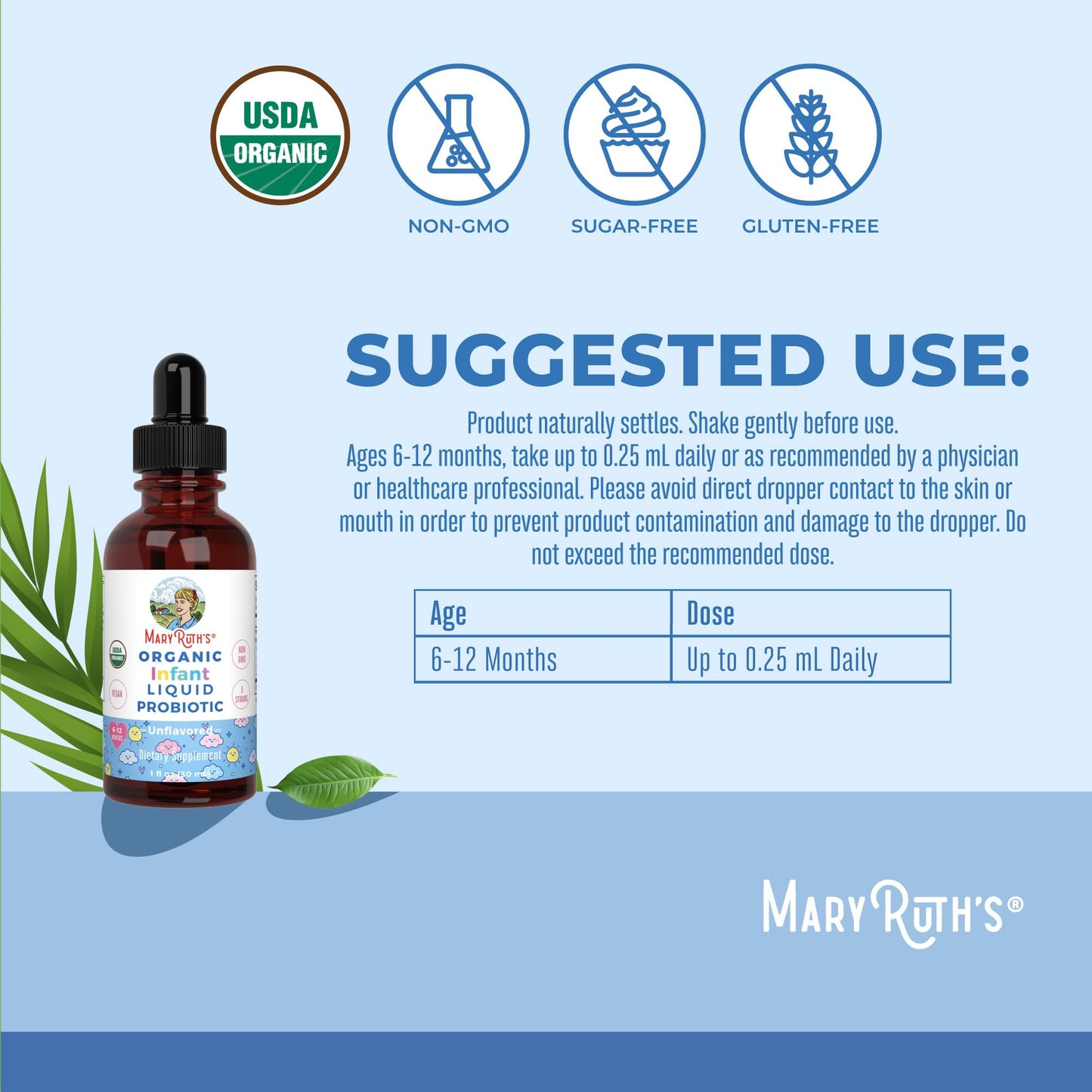 MaryRuth Organics USDA Organic Infant Liquid Probiotic Drops | Baby Essentials | Probiotics for Infants | Baby Probiotic Drops - Maple Wellness Supplements