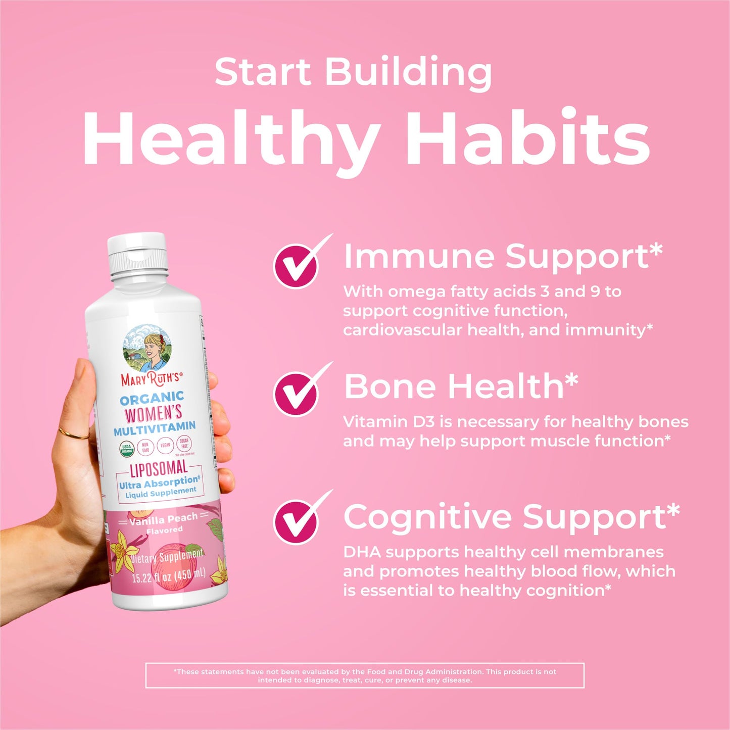 MaryRuth Organics USDA Organic Multivitamin for Women, Sugar Free Womens Multivitamin, Liquid Vitamins for Women, Immune Support Supplement, Ashwagandha, Methylfolate, Vegan, Non-GMO, 15.22 Fl Oz - Maple Wellness Supplements