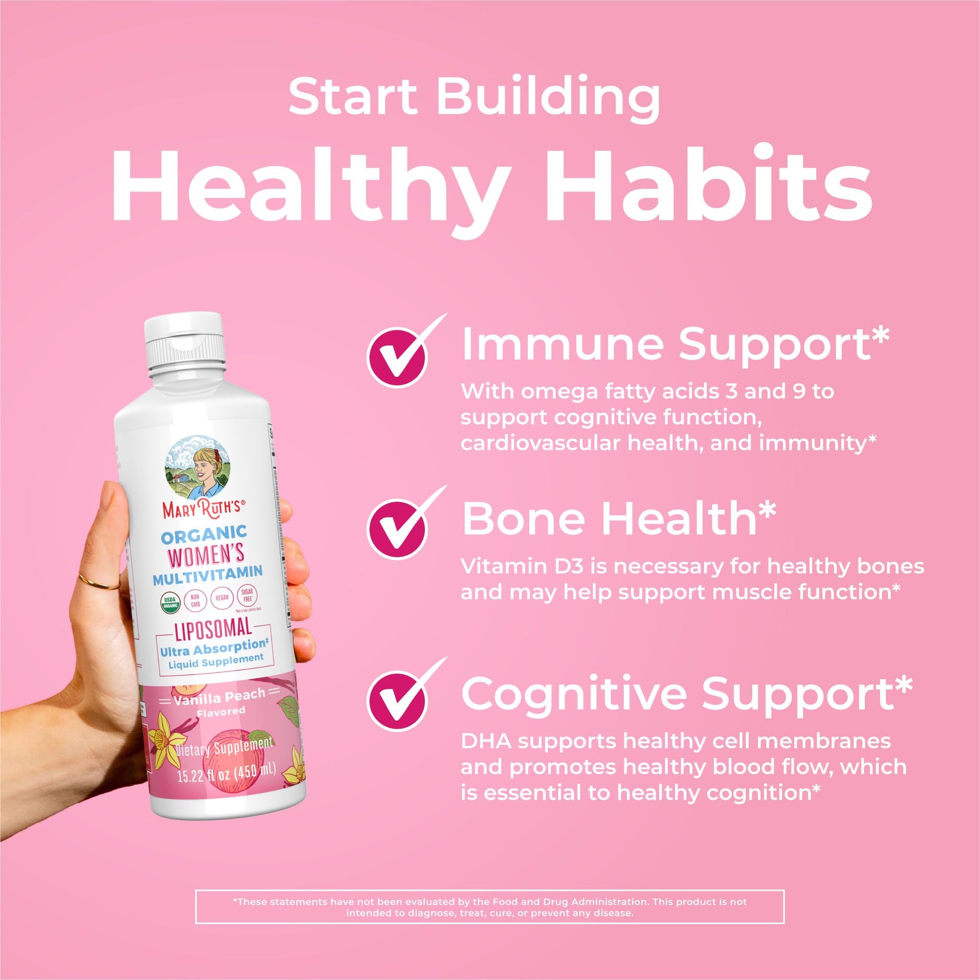 MaryRuth Organics USDA Organic Multivitamin for Women, Sugar Free Womens Multivitamin, Liquid Vitamins for Women, Immune Support Supplement, Ashwagandha, Methylfolate, Vegan, Non-GMO, 15.22 Fl Oz - Maple Wellness Supplements