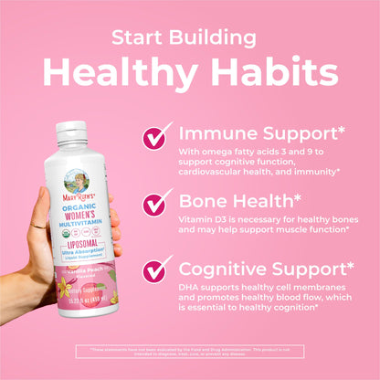 MaryRuth Organics USDA Organic Multivitamin for Women, Sugar Free Womens Multivitamin, Liquid Vitamins for Women, Immune Support Supplement, Ashwagandha, Methylfolate, Vegan, Non-GMO, 15.22 Fl Oz - Maple Wellness Supplements