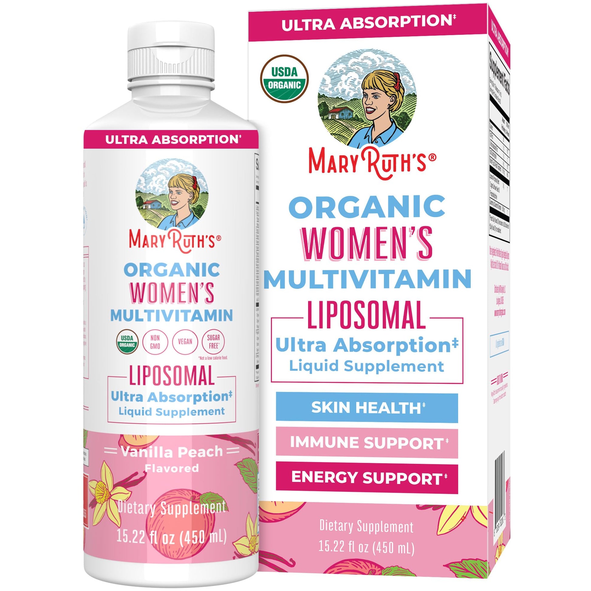 MaryRuth Organics USDA Organic Multivitamin for Women, Sugar Free Womens Multivitamin, Liquid Vitamins for Women, Immune Support Supplement, Ashwagandha, Methylfolate, Vegan, Non-GMO, 15.22 Fl Oz - Maple Wellness Supplements