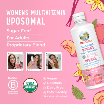 MaryRuth Organics USDA Organic Multivitamin for Women, Sugar Free Womens Multivitamin, Liquid Vitamins for Women, Immune Support Supplement, Ashwagandha, Methylfolate, Vegan, Non-GMO, 15.22 Fl Oz - Maple Wellness Supplements