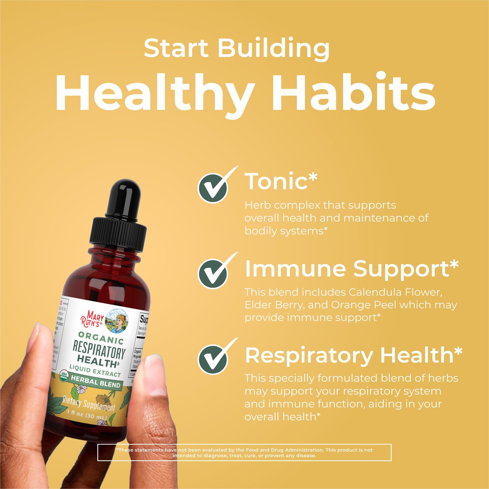 MaryRuth Organics USDA Organic Respiratory Health Liquid Drops with Mullein Leaf | Marshmallow Root & Elderberry | Mullein Drops for Lungs Herbal Blend | Immune Support Supplement | Vegan | 1 Fl Oz - Maple Wellness Supplements