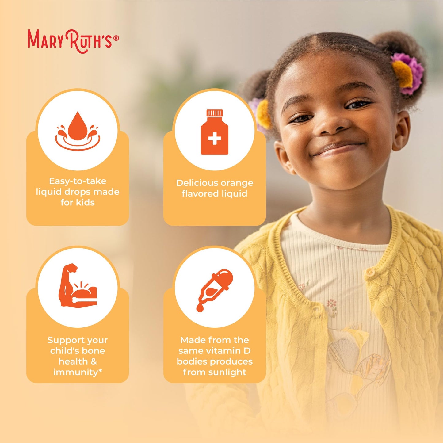 MaryRuth Organics USDA Organic Vitamin D3 Liquid Drops for Kids | 640 IU Vitamin D3 Per Serving | Kids Immune Support & Bone Health Supplement | Formulated for Ages 4-13 | 0.5oz | 30 Servings - Maple Wellness Supplements