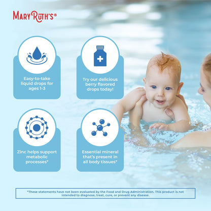 MaryRuth Organics USDA Toddler Liquid Drops | Zinc Sulfate | Immune Support Supplement| Skin Health | Vegan | Formulated for Ages 1-3 | Delicious Berry Flavor | 1 Month Supply | 2 Fl Oz - Maple Wellness Supplements