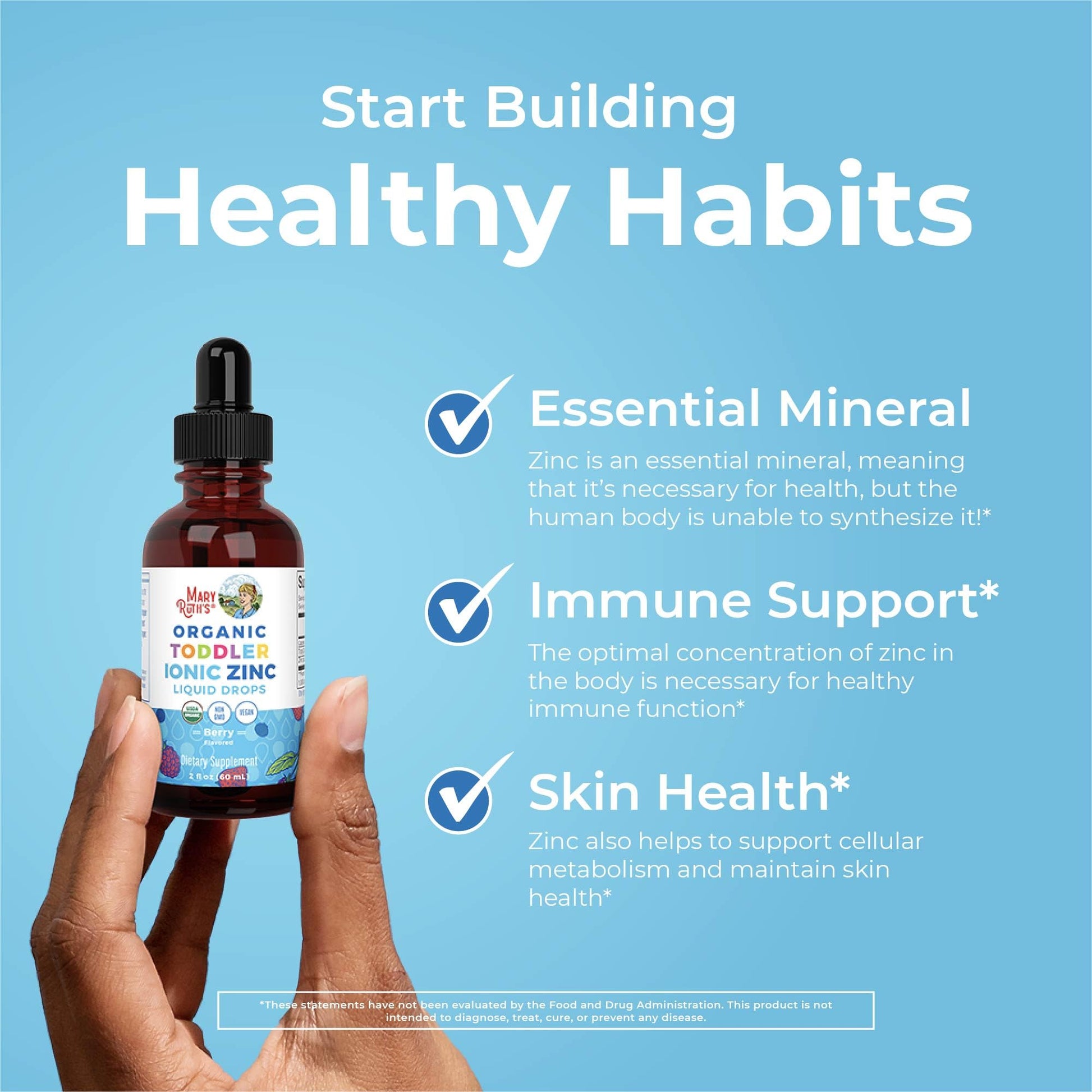 MaryRuth Organics USDA Toddler Liquid Drops | Zinc Sulfate | Immune Support Supplement| Skin Health | Vegan | Formulated for Ages 1-3 | Delicious Berry Flavor | 1 Month Supply | 2 Fl Oz - Maple Wellness Supplements