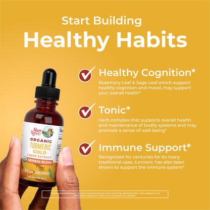 MaryRuth Organics USDA Turmeric Gold Liquid Drops | Herbal Blend | Turmeric Curcumin | Black Pepper | Cassia Cinnamon Bark | Ginger Root | Immune Support | Non-GMO Project Verified | Vegan | 1oz - Maple Wellness Supplements