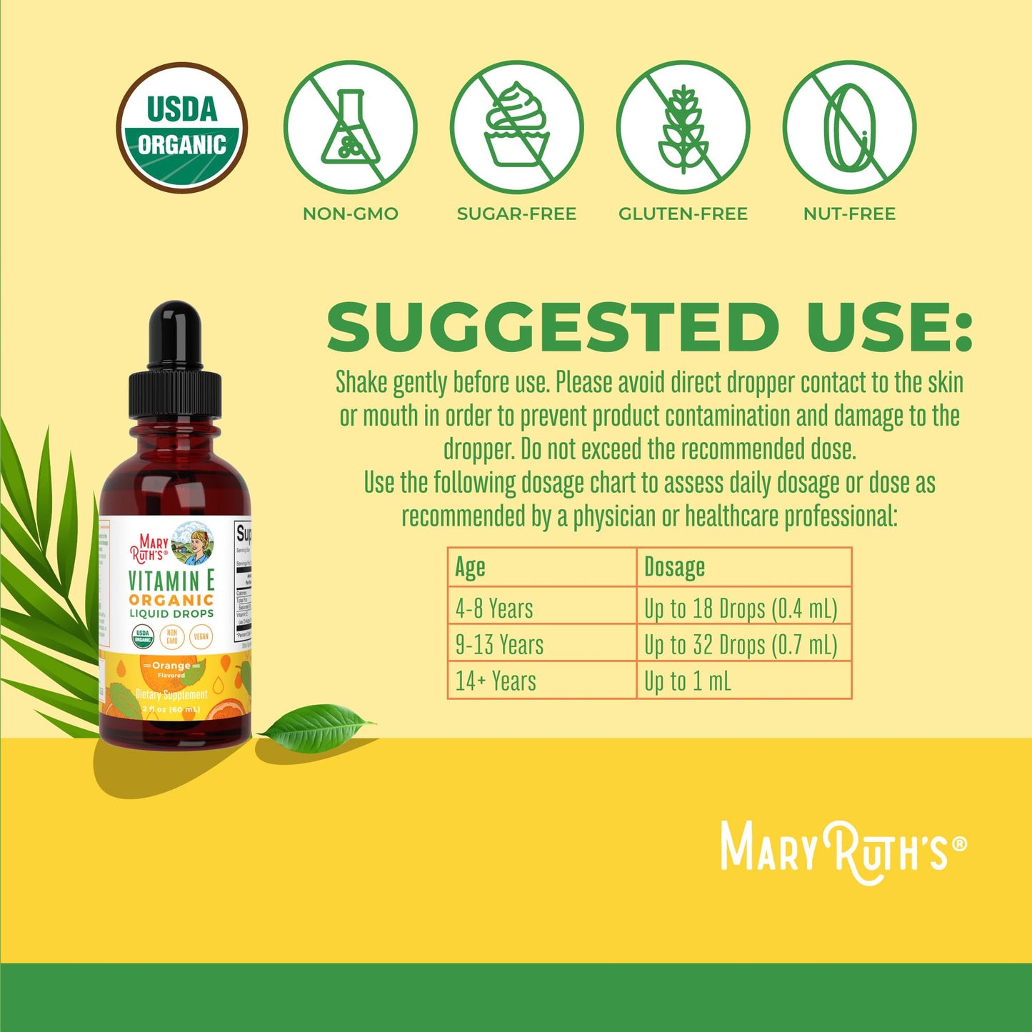 MaryRuth Organics USDA Vitamin E Liquid Drops 2 Month Supply | Bone and Joint Health | Cognitive Health for Adults and Kids | Sugar Free, Vegan, Non-GMO, Gluten Free | 2 Ounces - Maple Wellness Supplements