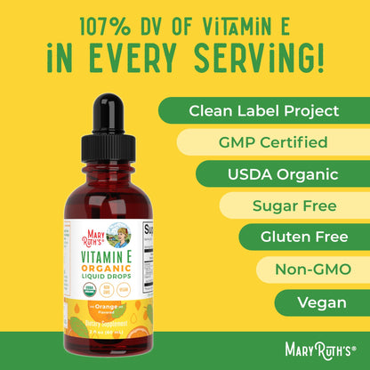 MaryRuth Organics USDA Vitamin E Liquid Drops 2 Month Supply | Bone and Joint Health | Cognitive Health for Adults and Kids | Sugar Free, Vegan, Non-GMO, Gluten Free | 2 Ounces - Maple Wellness Supplements