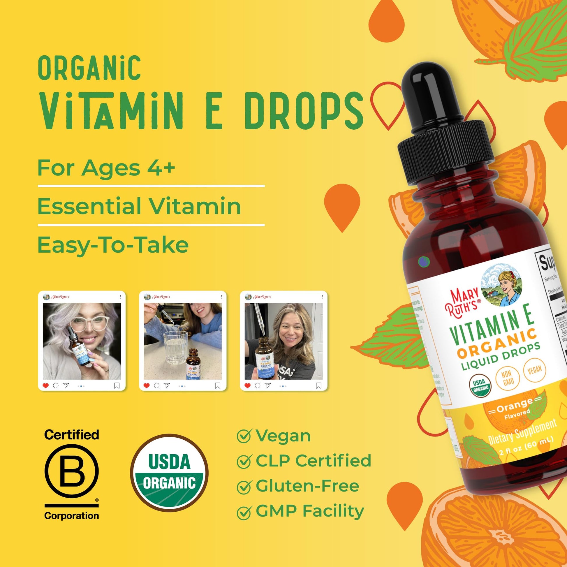 MaryRuth Organics USDA Vitamin E Liquid Drops 2 Month Supply | Bone and Joint Health | Cognitive Health for Adults and Kids | Sugar Free, Vegan, Non-GMO, Gluten Free | 2 Ounces - Maple Wellness Supplements