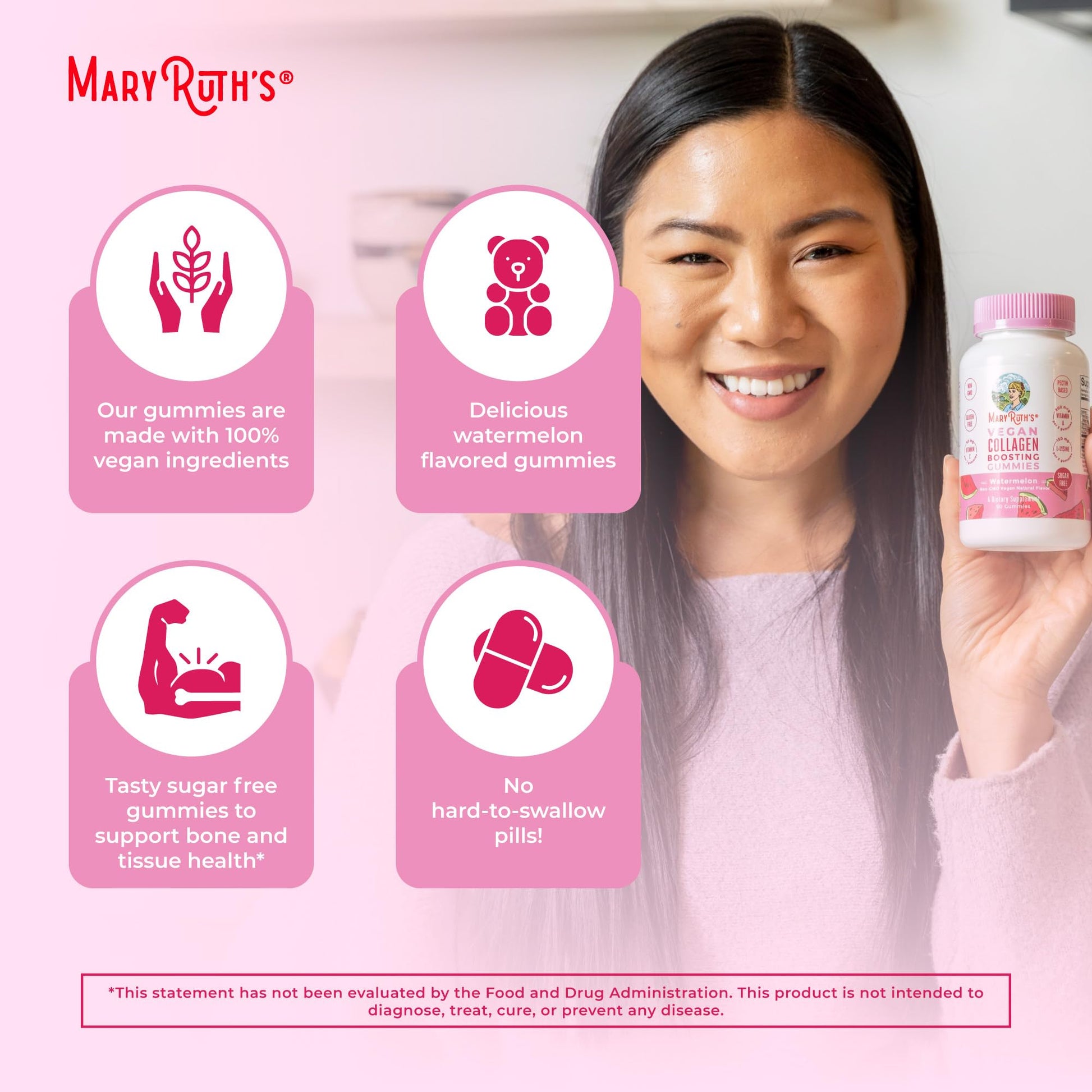 MaryRuth Organics Vegan Collagen for Women & Men, Collagen Boosting Gummies, Skin Care, Lysine, Vitamin C, Vitamin A, Amla, Supplement for Hair & Skin, Vegan, Non-GMO, Gluten Free, 90 Servings - Maple Wellness Supplements