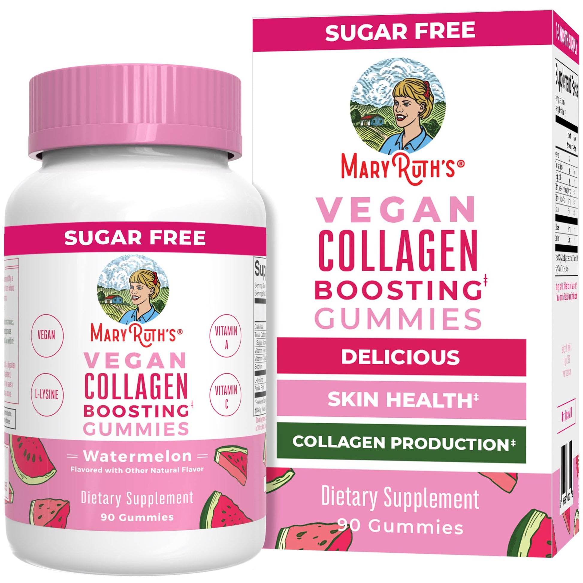 MaryRuth Organics Vegan Collagen for Women & Men, Collagen Boosting Gummies, Skin Care, Lysine, Vitamin C, Vitamin A, Amla, Supplement for Hair & Skin, Vegan, Non-GMO, Gluten Free, 90 Servings - Maple Wellness Supplements