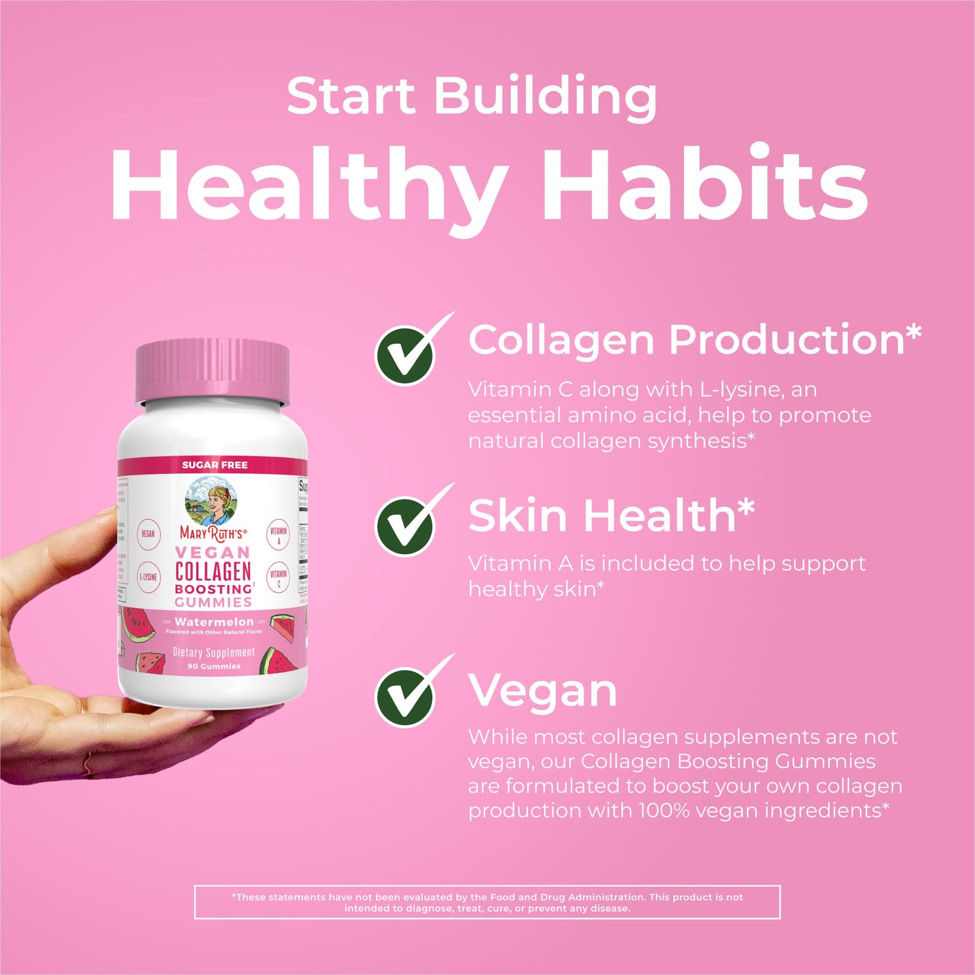 MaryRuth Organics Vegan Collagen for Women & Men, Collagen Boosting Gummies, Skin Care, Lysine, Vitamin C, Vitamin A, Amla, Supplement for Hair & Skin, Vegan, Non-GMO, Gluten Free, 90 Servings - Maple Wellness Supplements