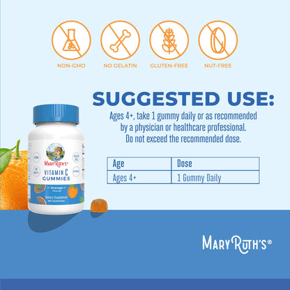 MaryRuth Organics Vegan Vitamin C Gummies | 2 Month Supply | Immune Support Supplement for Adults & Kids | Chewable Vitamin C Gummy Vitamins | Non-GMO | Pectin Based | 60 Count - Maple Wellness Supplements