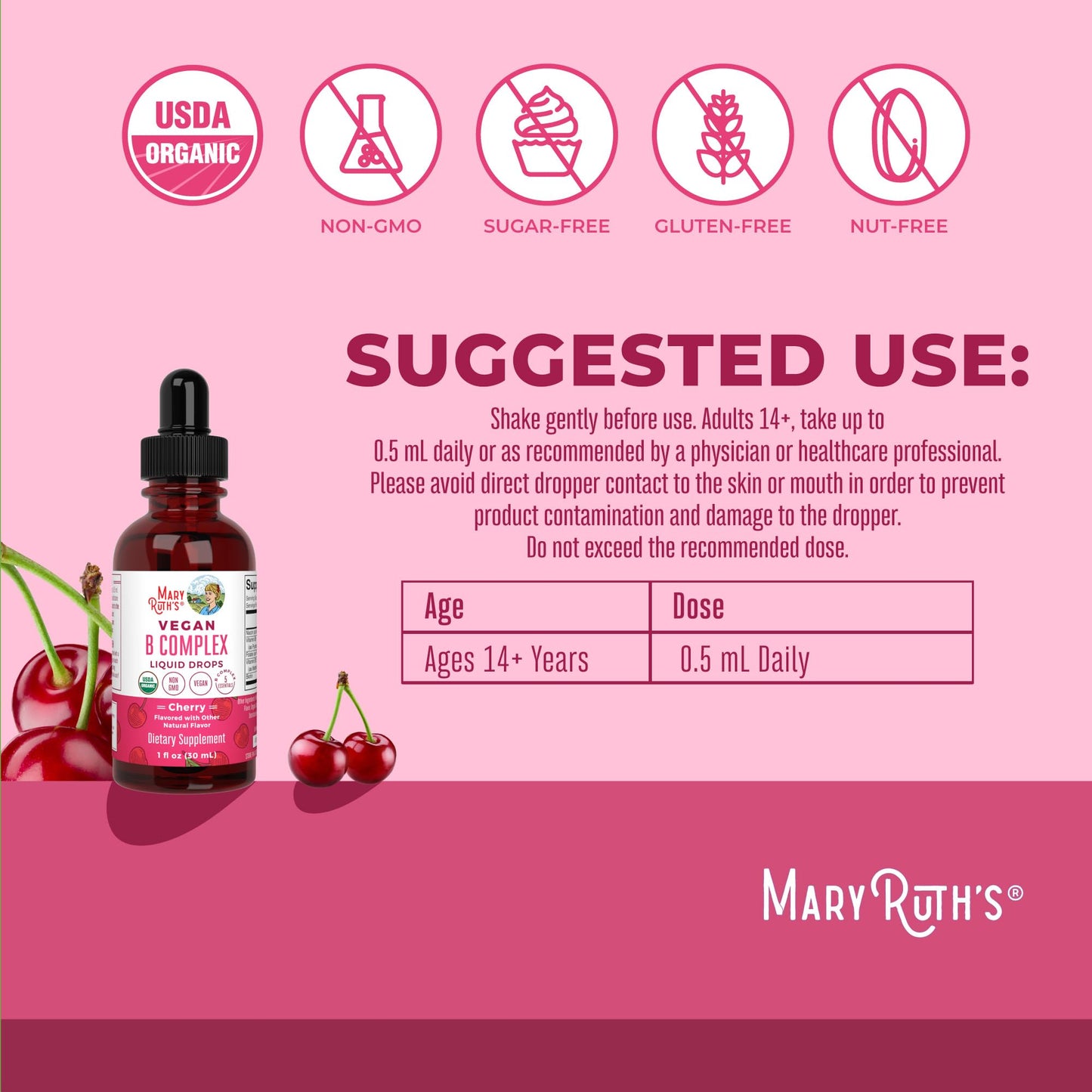 MaryRuth Organics Vitamin B Complex | B Vitamins Complex | Biotin | Vitamin B12 | Niacin | Folate | Metabolic Support Supplement | Vegan | USDA Organic - Maple Wellness Supplements