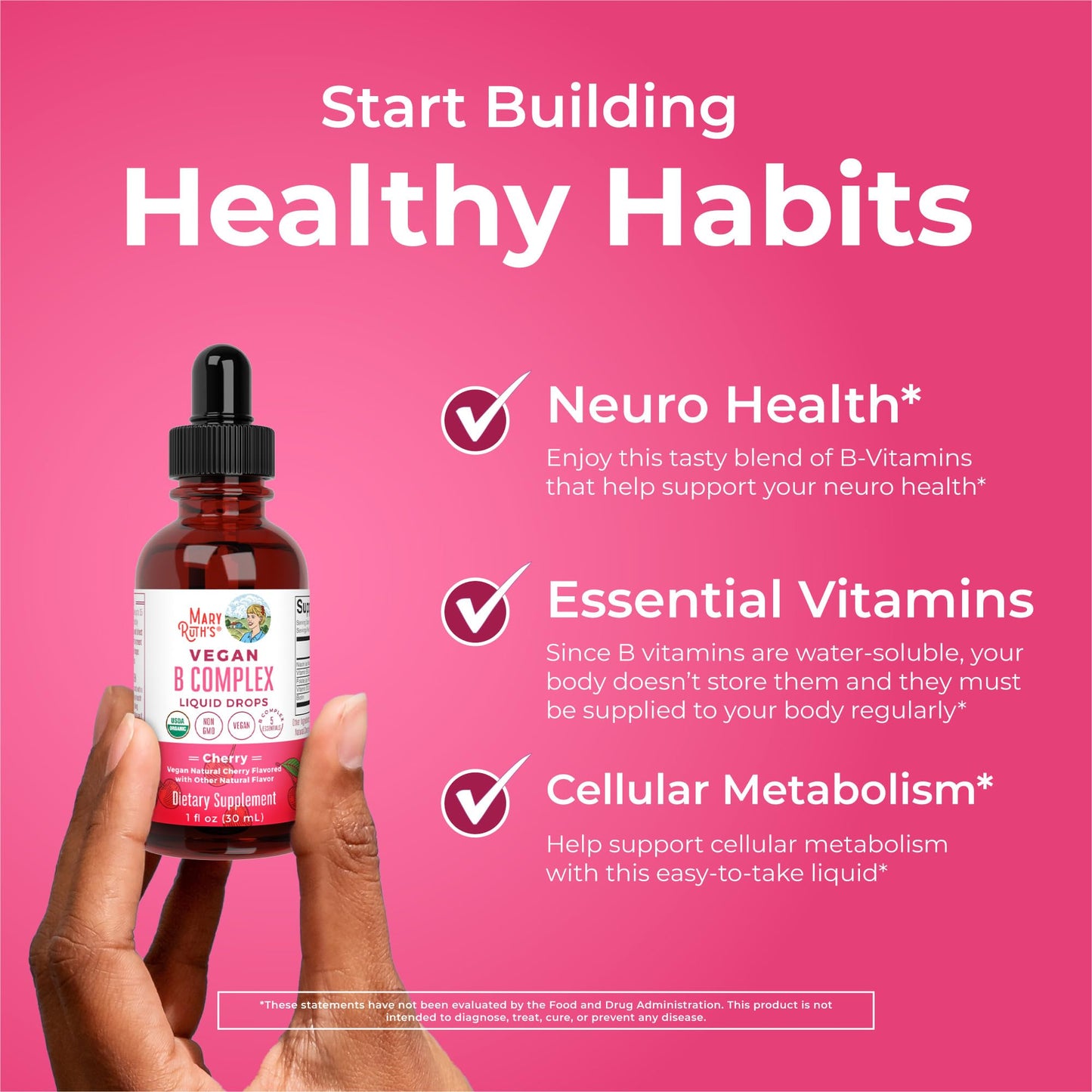 MaryRuth Organics Vitamin B Complex | B Vitamins Complex | Biotin | Vitamin B12 | Niacin | Folate | Metabolic Support Supplement | Vegan | USDA Organic - Maple Wellness Supplements