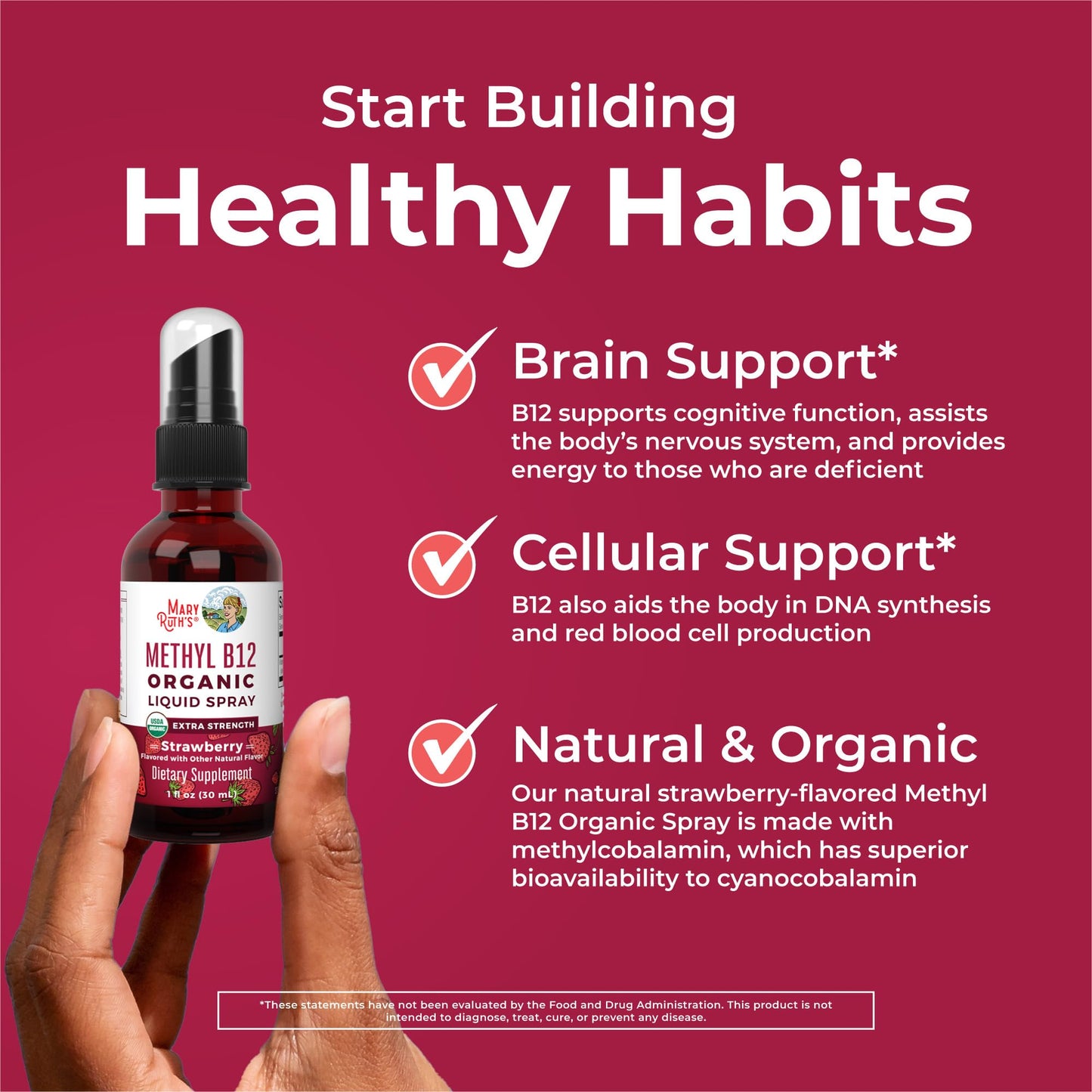 MaryRuth Organics Vitamin B12 Liquid Spray | Vegan, Non-GMO, Gluten-Free | USDA Organic Supplement | Energy & Nervous System Support | B12 Vitamins for Women & Men | 720 mcg | 1 Fl Oz - Maple Wellness Supplements