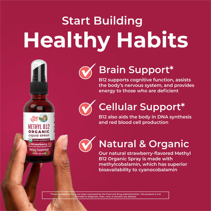 MaryRuth Organics Vitamin B12 Liquid Spray | Vegan, Non-GMO, Gluten-Free | USDA Organic Supplement | Energy & Nervous System Support | B12 Vitamins for Women & Men | 720 mcg | 1 Fl Oz - Maple Wellness Supplements