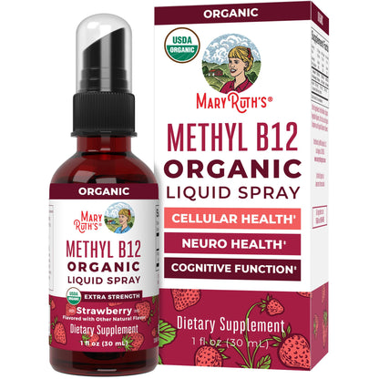 MaryRuth Organics Vitamin B12 Liquid Spray | Vegan, Non-GMO, Gluten-Free | USDA Organic Supplement | Energy & Nervous System Support | B12 Vitamins for Women & Men | 720 mcg | 1 Fl Oz - Maple Wellness Supplements