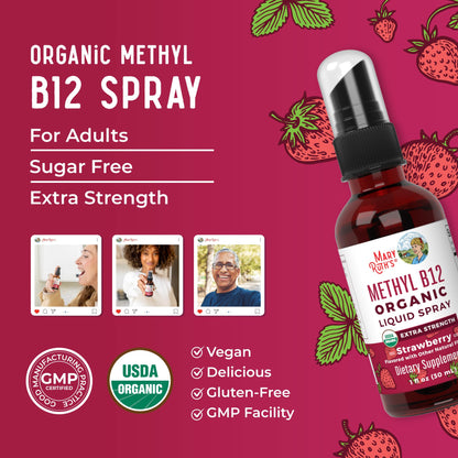 MaryRuth Organics Vitamin B12 Liquid Spray | Vegan, Non-GMO, Gluten-Free | USDA Organic Supplement | Energy & Nervous System Support | B12 Vitamins for Women & Men | 720 mcg | 1 Fl Oz - Maple Wellness Supplements