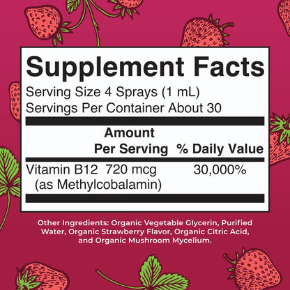 MaryRuth Organics Vitamin B12 Liquid Spray | Vegan, Non-GMO, Gluten-Free | USDA Organic Supplement | Energy & Nervous System Support | B12 Vitamins for Women & Men | 720 mcg | 1 Fl Oz - Maple Wellness Supplements