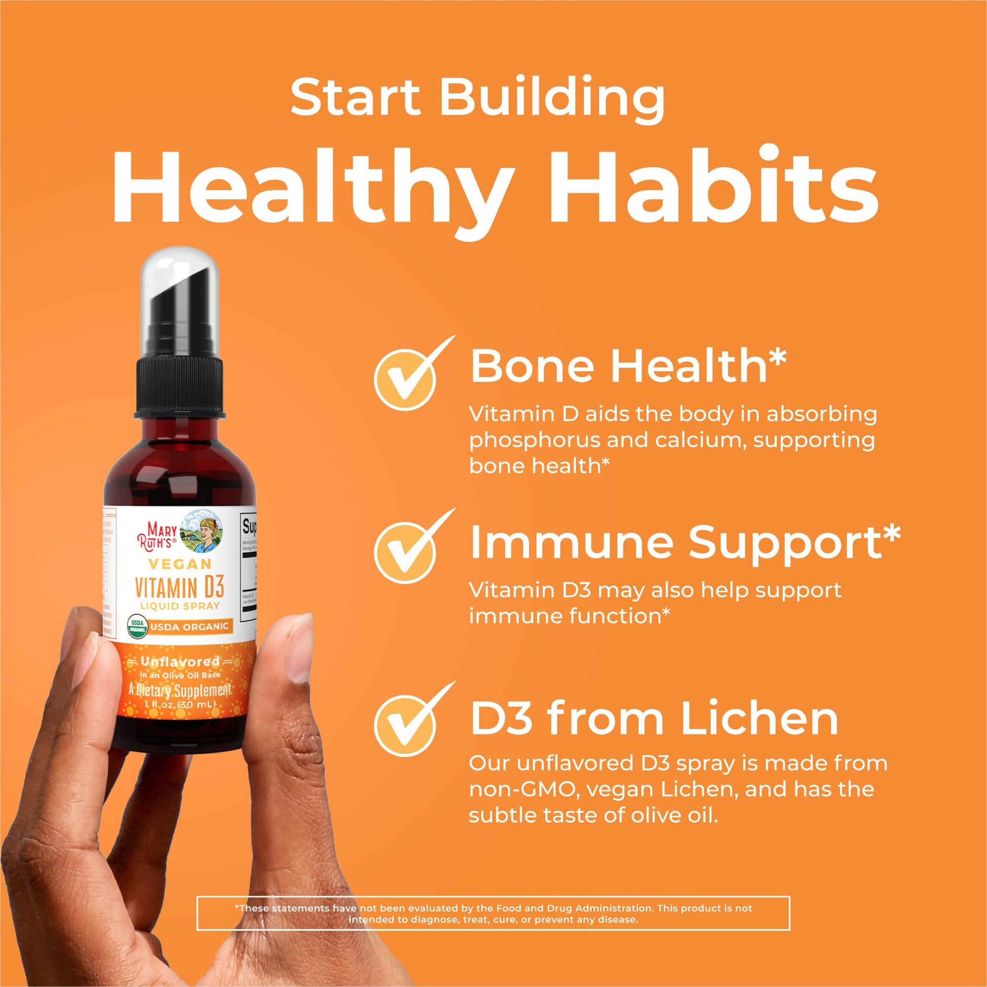 MaryRuth Organics Vitamin D USDA Organic | VIT D3 Liquid | Sugar Free | Liquid VIT D Spray Immune Support for Adults & Kids | Bone Health| Vegan | Gluten Free | Non-GMO | 30 Servings - Maple Wellness Supplements