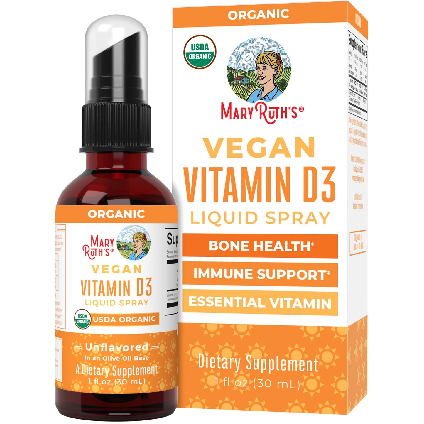 MaryRuth Organics Vitamin D USDA Organic | VIT D3 Liquid | Sugar Free | Liquid VIT D Spray Immune Support for Adults & Kids | Bone Health| Vegan | Gluten Free | Non-GMO | 30 Servings - Maple Wellness Supplements