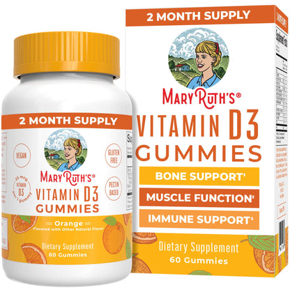 MaryRuth Organics Vitamin D3 Gummies | 2 Month Supply | Adults & Kids Vitamin D Gummy | Immune Support Supplement | VIT D3 1000IU for Bone Health&Muscle Function | Vegan | Non-GMO | Gluten Free | 60 - Maple Wellness Supplements
