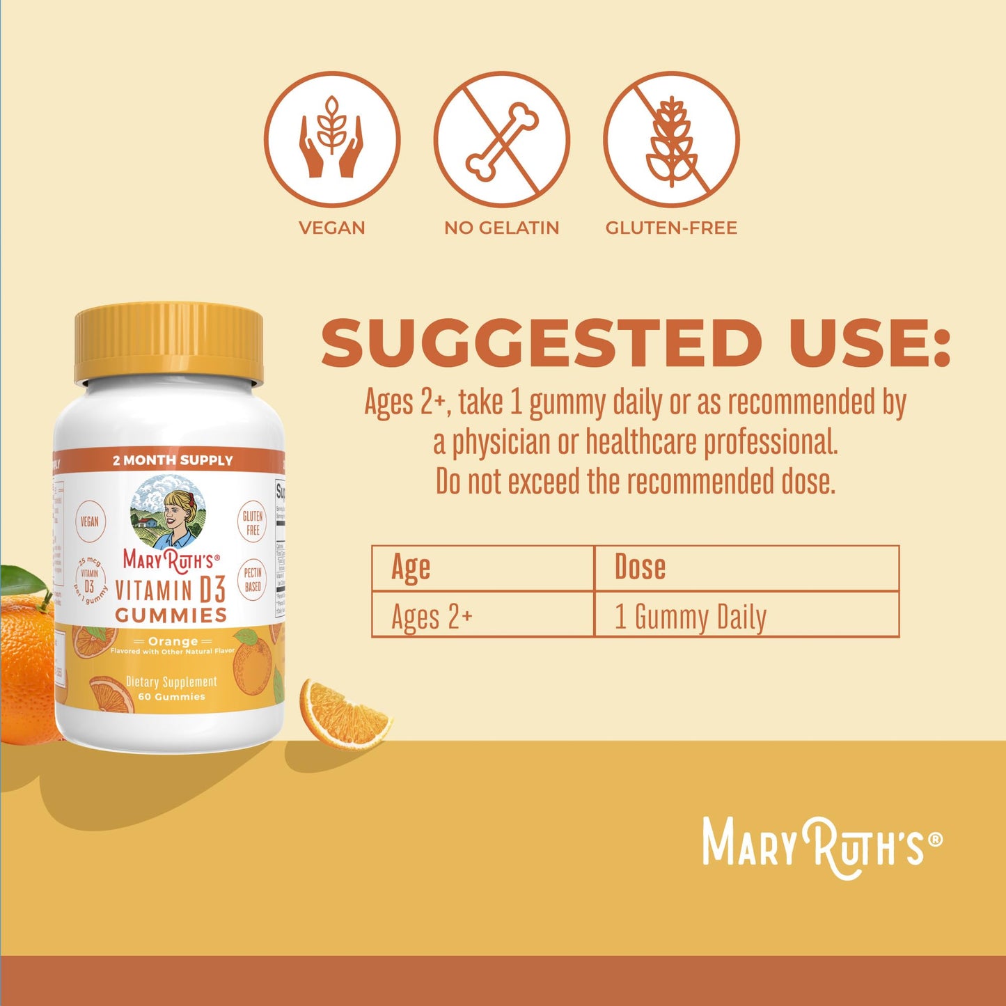 MaryRuth Organics Vitamin D3 Gummies | 2 Month Supply | Adults & Kids Vitamin D Gummy | Immune Support Supplement | VIT D3 1000IU for Bone Health&Muscle Function | Vegan | Non-GMO | Gluten Free | 60 - Maple Wellness Supplements