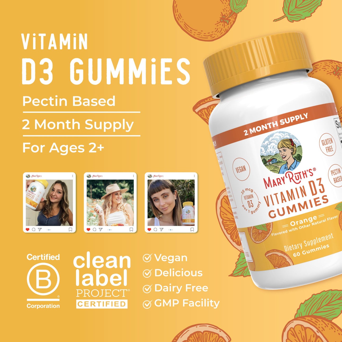 MaryRuth Organics Vitamin D3 Gummies | 2 Month Supply | Adults & Kids Vitamin D Gummy | Immune Support Supplement | VIT D3 1000IU for Bone Health&Muscle Function | Vegan | Non-GMO | Gluten Free | 60 - Maple Wellness Supplements
