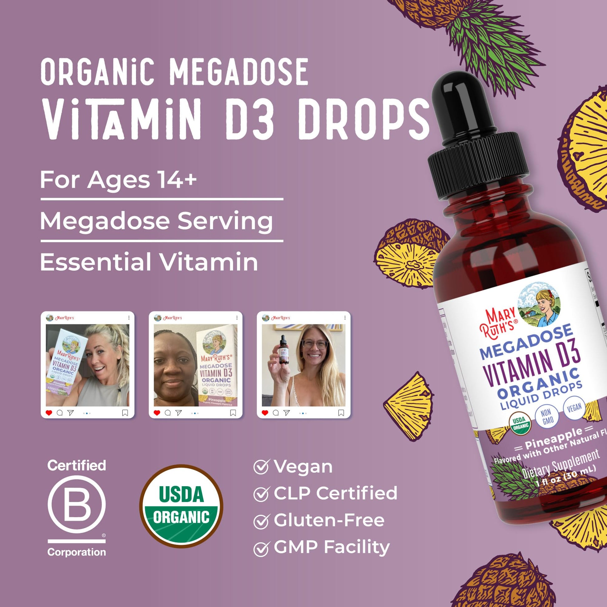MaryRuth Organics Vitamin D3 Liquid Drops | Megadose 4000 IU | USDA Organic Liquid Vitamin D Spray for Adults & Kids | Immune Support & Bone Health | Vegan | Gluten Free | Non-GMO | 30 Servings - Maple Wellness Supplements