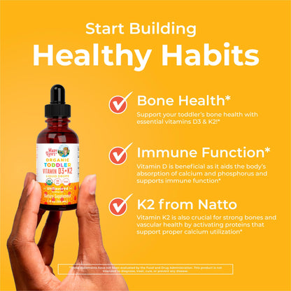 MaryRuth Organics Vitamin D3 | Vitamin K2 | Vitamin D3 K2 Drops | K2 D3 Vitamin Liquid Supplement for Toddlers | Kids Supplement for Calcium Absorption Strong Bones | Vegan | Gluten Free | 1 Fl Oz - Maple Wellness Supplements