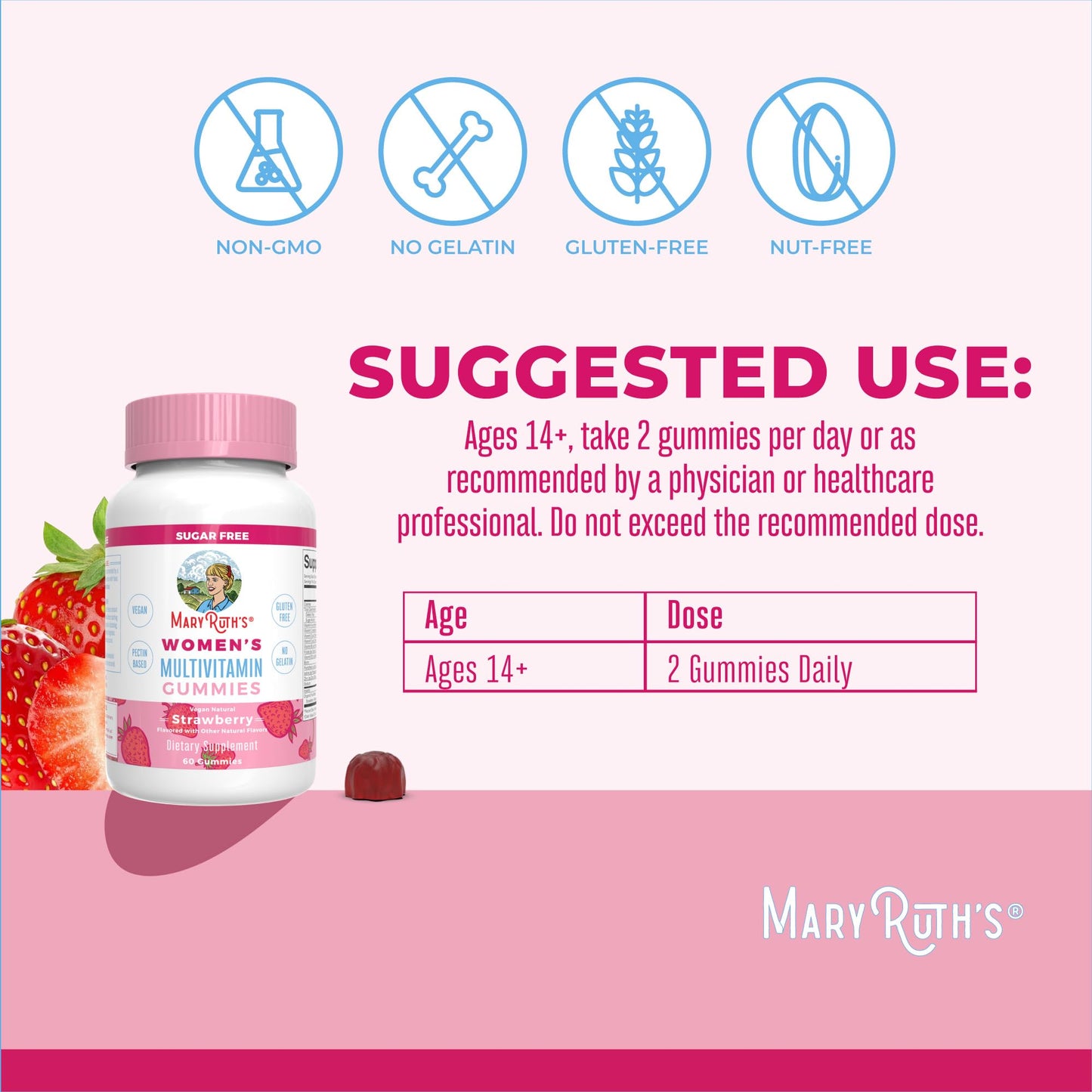 MaryRuth Organics Women's Immune Support Multivitamin Gummies | Ages 14+ | Skin Health | Gummy Vitamins for Women | Sugar-Free | Vegan | Non-GMO | 60 Count - Maple Wellness Supplements
