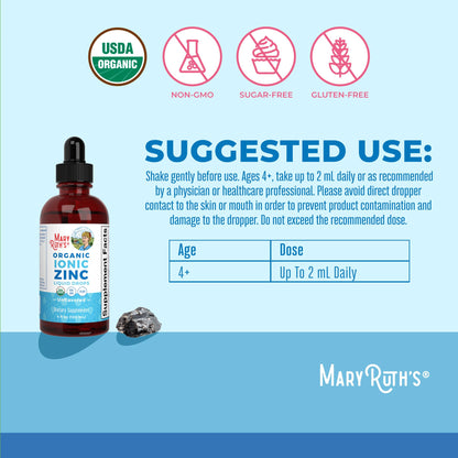 MaryRuth Organics Zinc Supplement for Immune Support, Immune Support Supplement for Kids, Ages 4-13, Zinc Sulfate, Vegan, USDA Organic, Glycerin Based, 2 Fl Oz - Maple Wellness Supplements