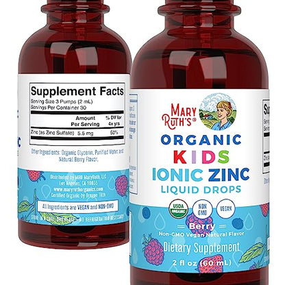 MaryRuth Organics Zinc Supplement for Immune Support, Immune Support Supplement for Kids, Ages 4-13, Zinc Sulfate, Vegan, USDA Organic, Glycerin Based, 2 Fl Oz - Maple Wellness Supplements