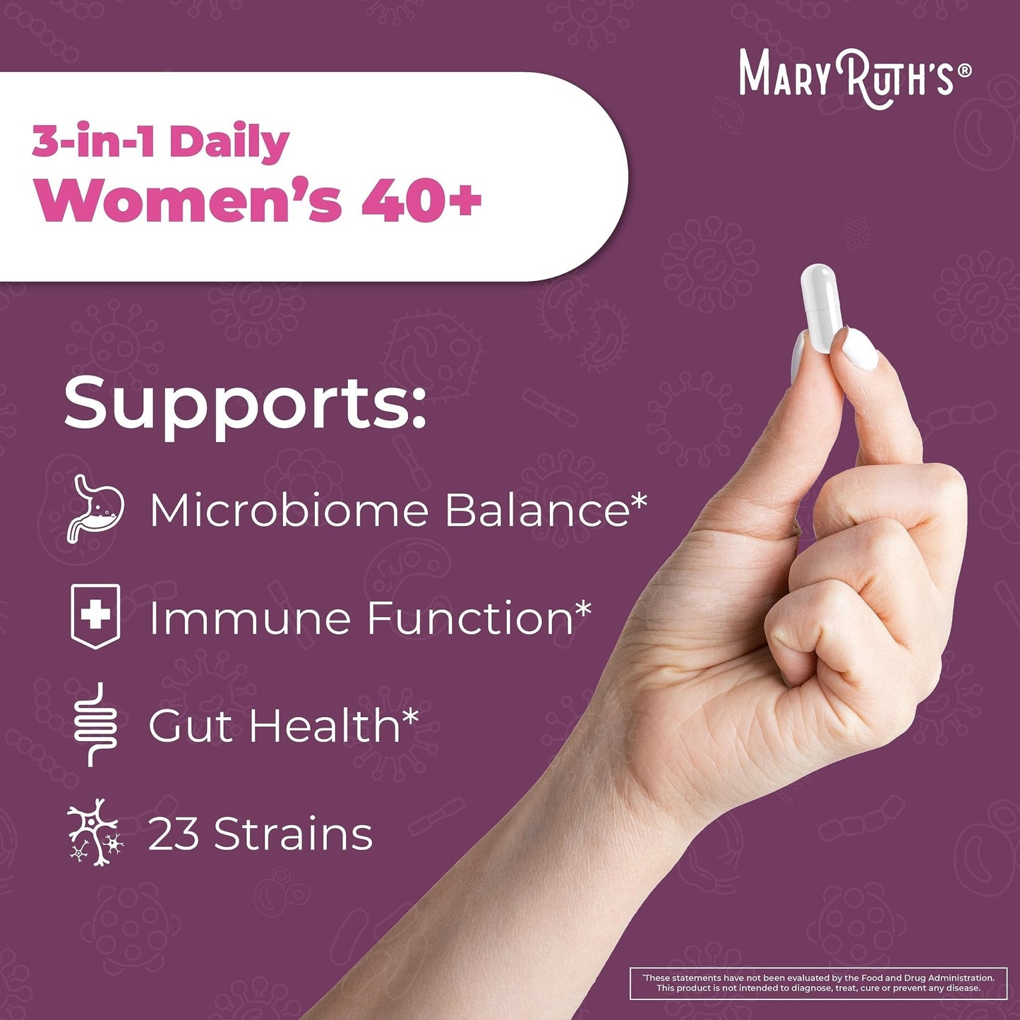 MaryRuth's 3-in-1 Daily Health 40+ Probiotics for Women | Hormonal & Menopause Support Supplement for Women | Gut Health Capsules | 50 Billion CFU | Allergen Free | 30 Ct - Maple Wellness Supplements