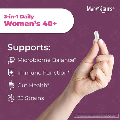 MaryRuth's 3-in-1 Daily Health 40+ Probiotics for Women | Hormonal & Menopause Support Supplement for Women | Gut Health Capsules | 50 Billion CFU | Allergen Free | 30 Ct - Maple Wellness Supplements
