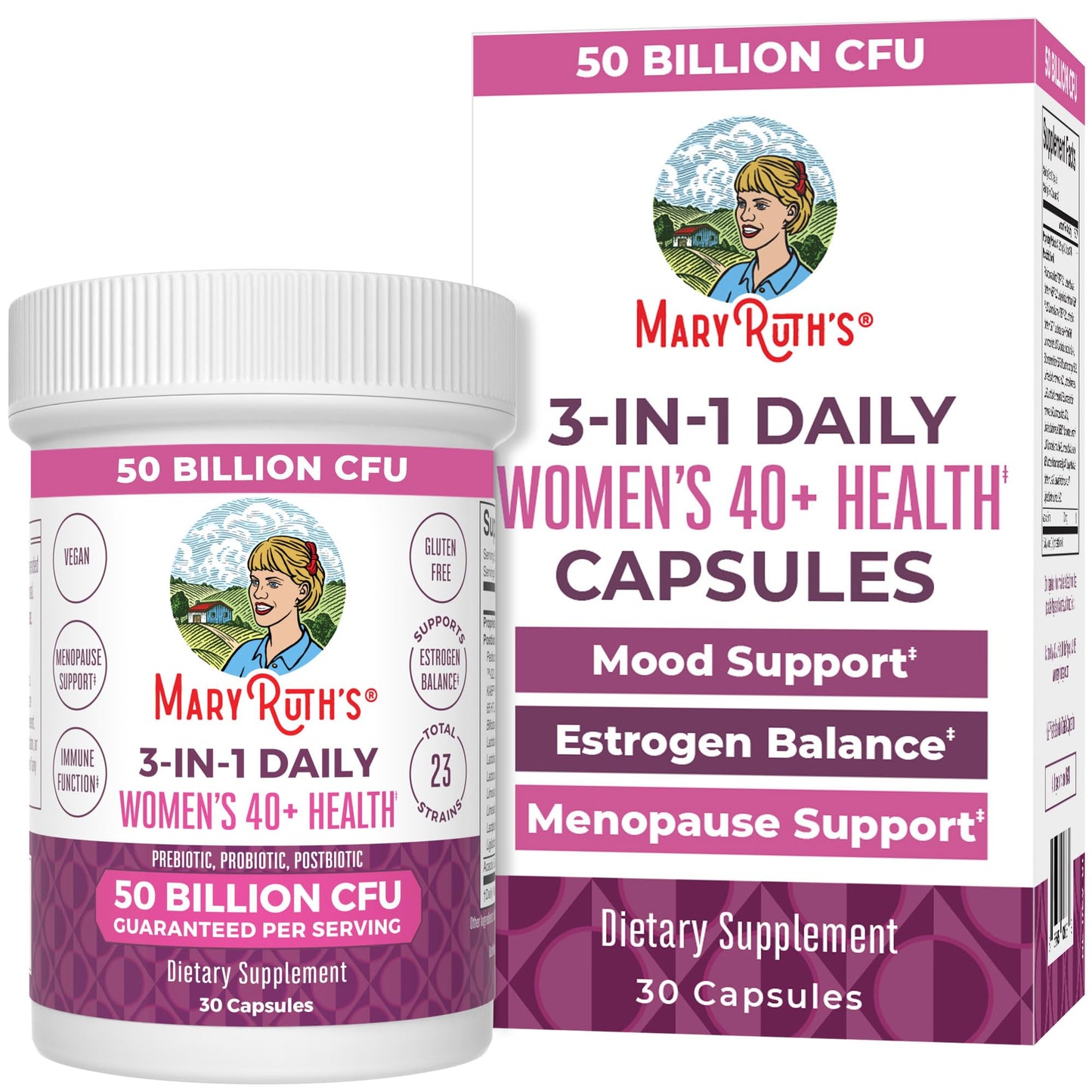 MaryRuth's 3-in-1 Daily Health 40+ Probiotics for Women | Hormonal & Menopause Support Supplement for Women | Gut Health Capsules | 50 Billion CFU | Allergen Free | 30 Ct - Maple Wellness Supplements