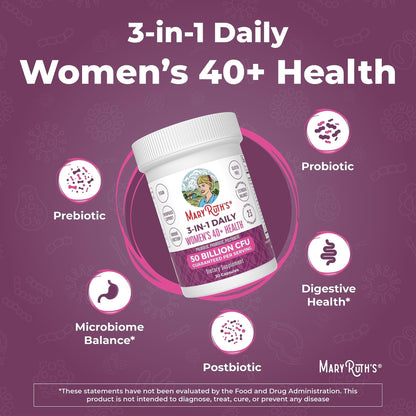 MaryRuth's 3-in-1 Daily Health 40+ Probiotics for Women | Hormonal & Menopause Support Supplement for Women | Gut Health Capsules | 50 Billion CFU | Allergen Free | 30 Ct - Maple Wellness Supplements