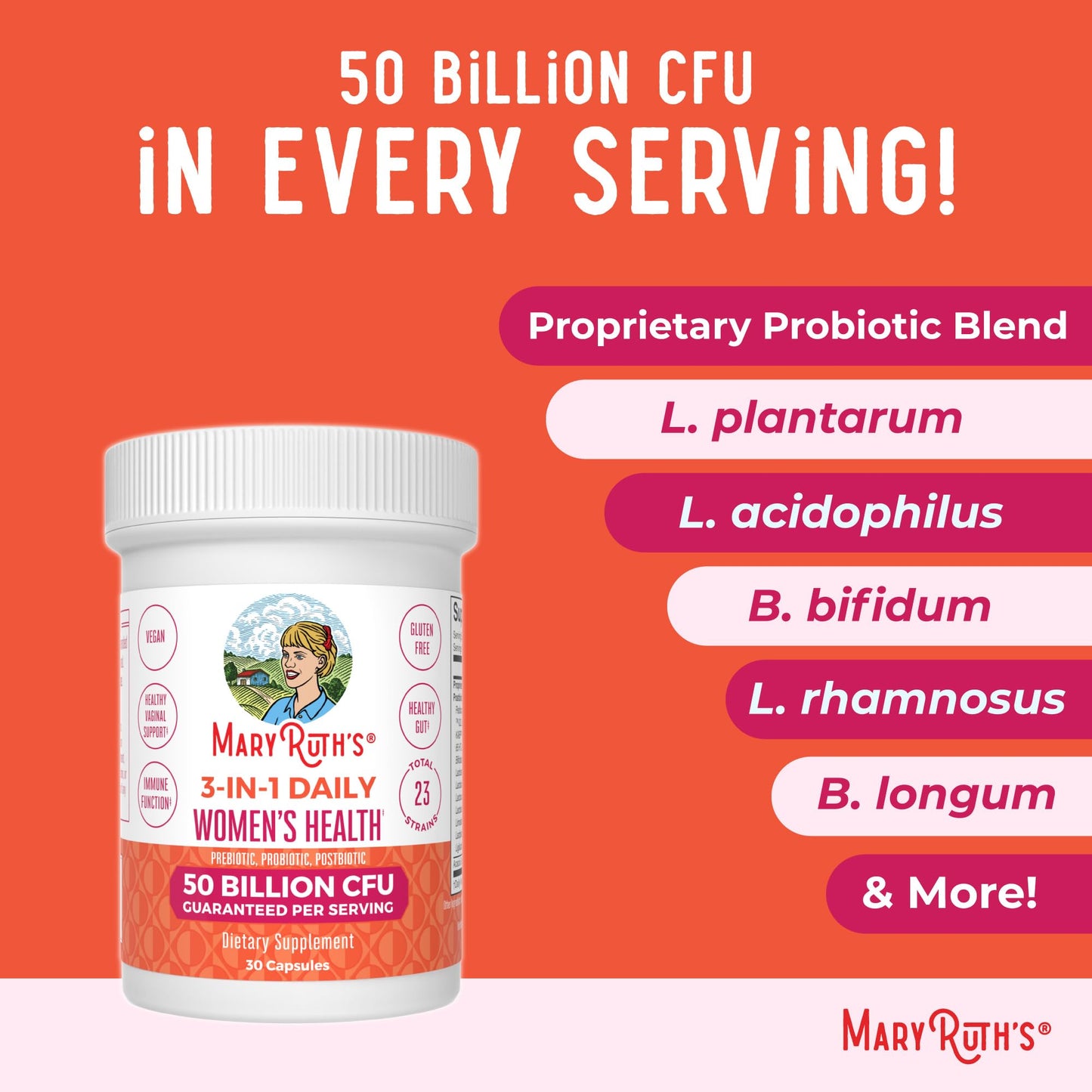 MARYRUTH'S 3-in-1 Daily Health Probiotics for Women | Hormone Support & Gut Health Supplement for Women | Women’s Probiotic - Maple Wellness Supplements