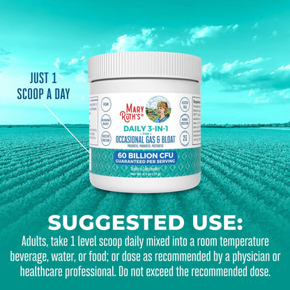 MARYRUTH'S 3-in-1 Gas & Bloat Probiotic Powder | Probiotics for Normal Digestive Function | Probiotics for Women & Men | Prebiotics & Postbiotics | 60 Billion CFU | 23 Unique Strains | 0.5 oz - Maple Wellness Supplements