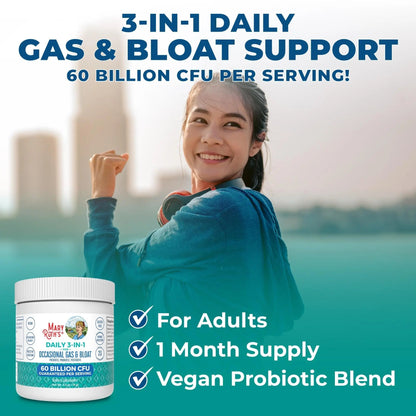 MARYRUTH'S 3-in-1 Gas & Bloat Probiotic Powder | Probiotics for Normal Digestive Function | Probiotics for Women & Men | Prebiotics & Postbiotics | 60 Billion CFU | 23 Unique Strains | 0.5 oz - Maple Wellness Supplements
